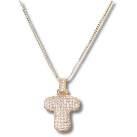 Bubble Letter Pendant "T" Initial w/Necklace Chain - Picture 1 of 7